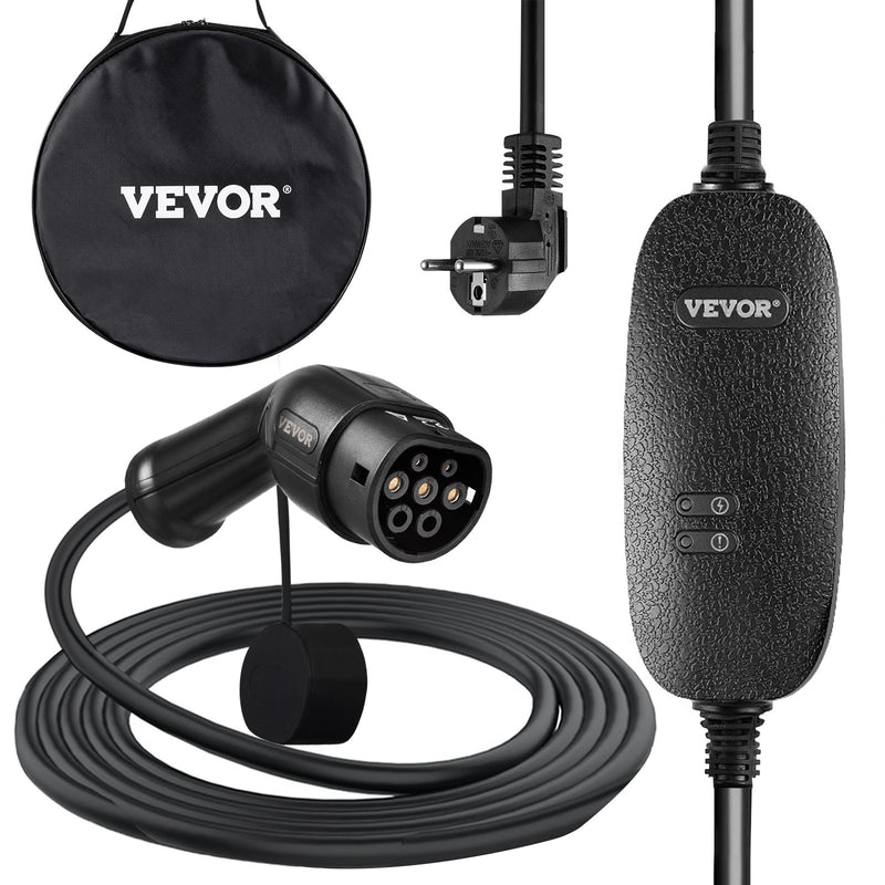 VEVOR portable EV charger, type 2, 10A, 6 m charging cable, UK 3-pin plug, IP66 waterproof, 3kW 250V (IEC 62196-2), with carrying case, CE