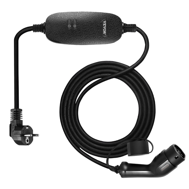 VEVOR portable EV charger, type 2, 10A, 6 m charging cable, UK 3-pin plug, IP66 waterproof, 3kW 250V (IEC 62196-2), with carrying case, CE
