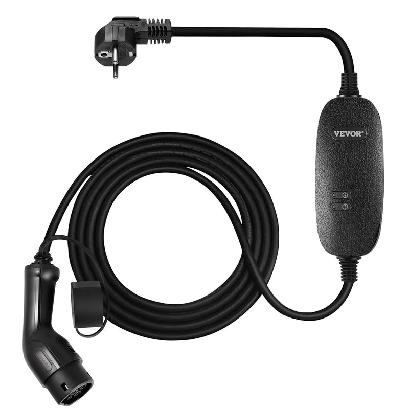 VEVOR portable EV charger, type 2, 10A, 6 m charging cable, UK 3-pin plug, IP66 waterproof, 3kW 250V (IEC 62196-2), with carrying case, CE