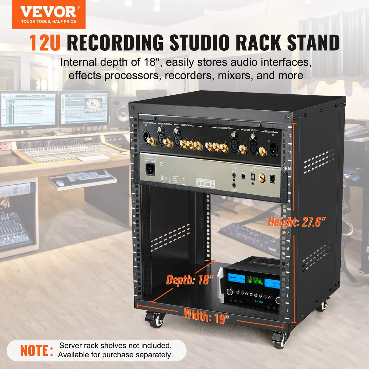 VEVOR 12U AV statnis, 227 kg celtspēja, tīkla, stereo un ierakstu studijas aprīkojumam