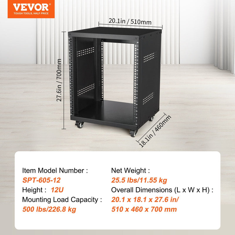 VEVOR 12U AV statnis, 227 kg celtspēja, tīkla, stereo un ierakstu studijas aprīkojumam