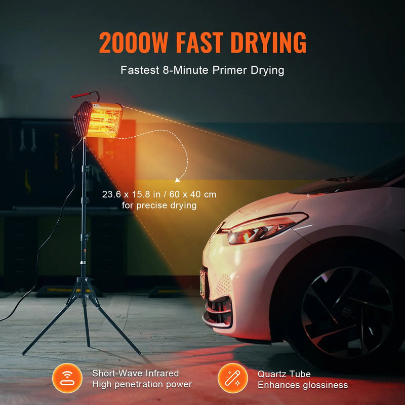 VEVOR 2000 W portatīva/stenda infrasarkanā krāsas žāvēšanas lampa automašīnu žāvēšanai un apkurei