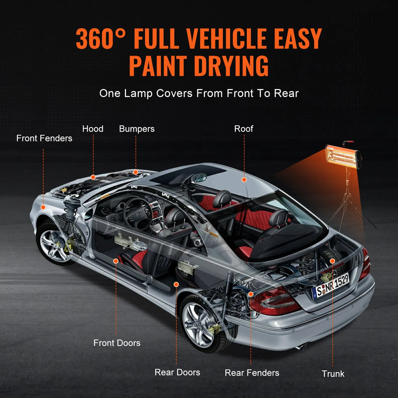 VEVOR 2000 W portatīva/stenda infrasarkanā krāsas žāvēšanas lampa automašīnu žāvēšanai un apkurei