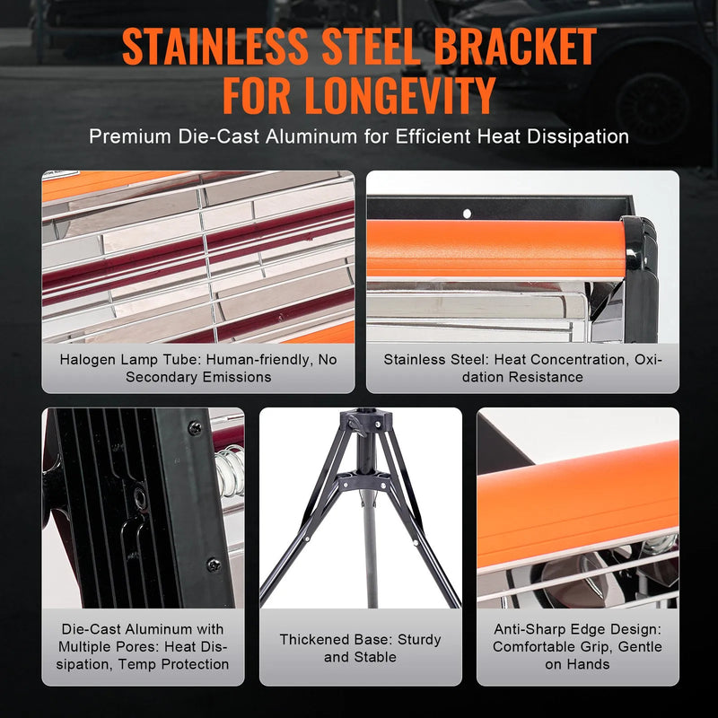 VEVOR 2000 W portatīva/stenda infrasarkanā krāsas žāvēšanas lampa automašīnu žāvēšanai un apkurei