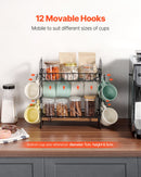 VEVOR 2 līmeņu kafijas bāra organizators ar 12 pārvietojamiem āķiem un krūžu turētāju galda virsmai