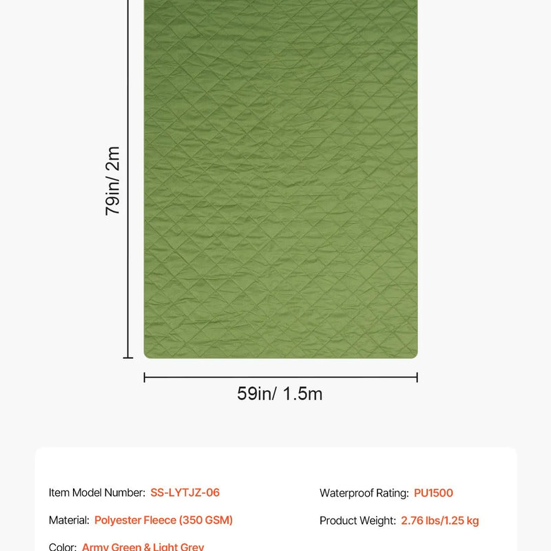 VEVOR kempinga sega 2,08 × 1,4 m, silta stadiona sega 330 g/m², āra aktivitātēm un ceļošanai