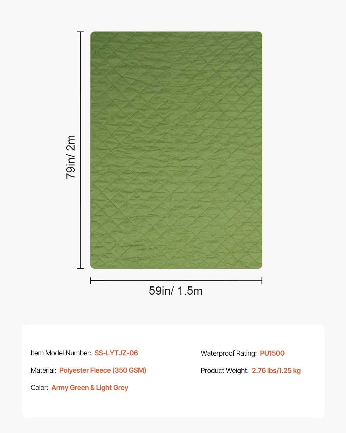VEVOR kempinga sega 2,08 × 1,4 m, silta stadiona sega 330 g/m², āra aktivitātēm un ceļošanai