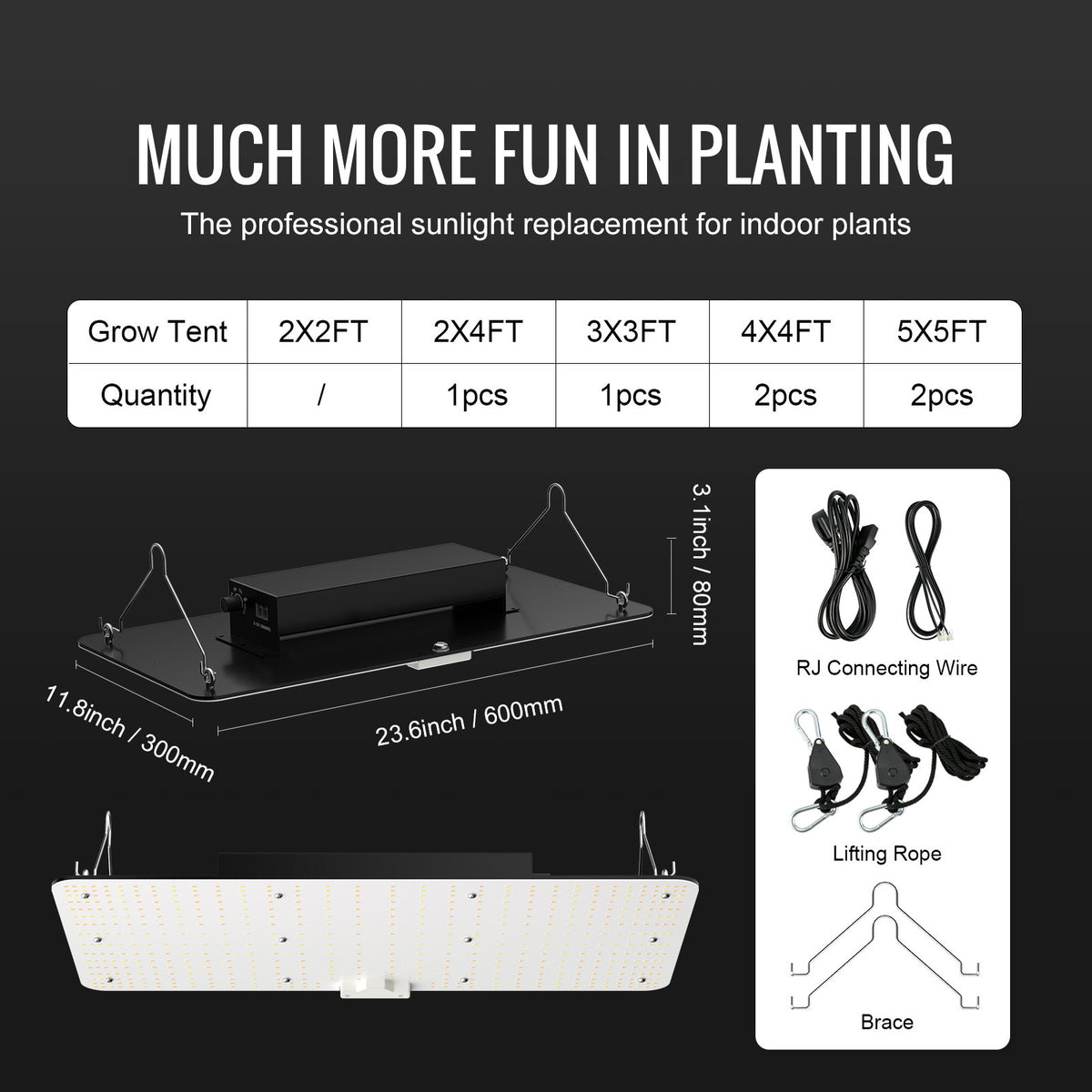 VEVOR SAMSUNG 2B1B LED grow light, 200W, adjustable brightness, high yield, for seedlings, vegetation and flowering - for indoor, greenhouse and grow tents (60,96 x 121,92 cm/ 91,44 x 91,44 cm)