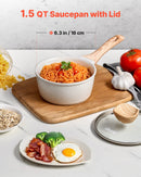 1,5 l katliņš ar nelīpošo pārklājumu un rūdīta stikla vāku, daudzfunkcionāls ar noņemamu rokturi, piemērots indukcijas plītīm, balts