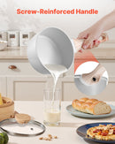 1,5 l katliņš ar nelīpošo pārklājumu un rūdīta stikla vāku, daudzfunkcionāls ar noņemamu rokturi, piemērots indukcijas plītīm, balts