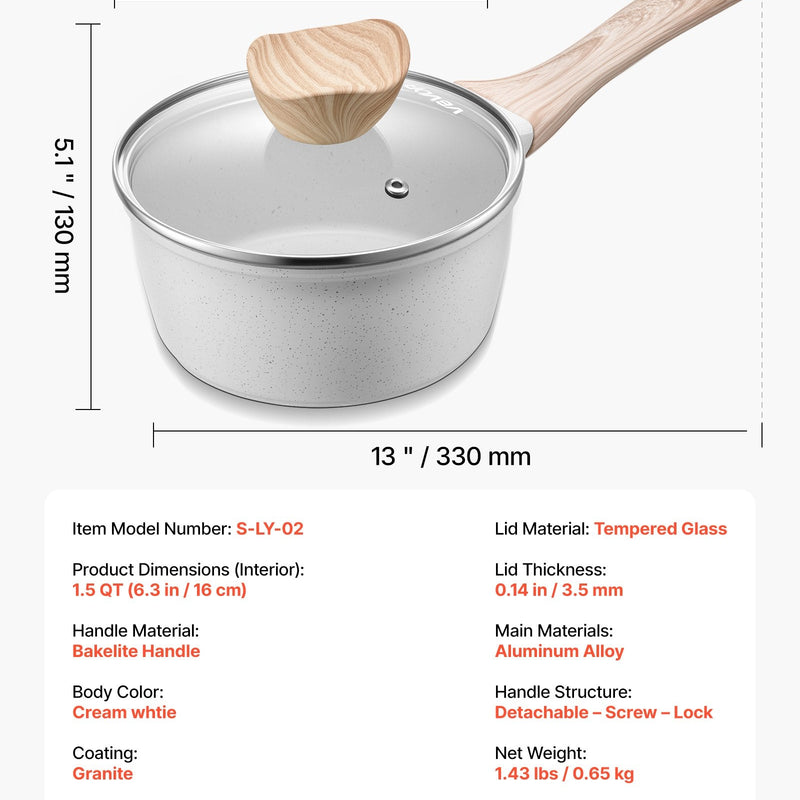 1,5 l katliņš ar nelīpošo pārklājumu un rūdīta stikla vāku, daudzfunkcionāls ar noņemamu rokturi, piemērots indukcijas plītīm, balts