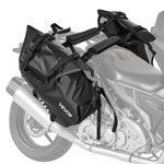 VEVOR motocikla sānu somas, 28 l (14 l x 2) lielas ietilpības motocikla sānu bagāžas somas, saderīgas ar lielāko daļu motociklu, ūdensizturīga āra motocikla bagāžas uzglabāšanas pleca soma ar apakšējo stiprinājuma siksnu, melna