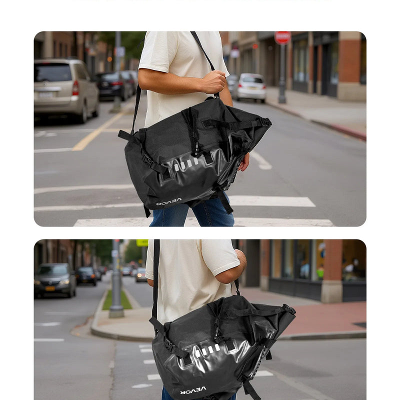 VEVOR motocikla sānu somas, 28 l (14 l x 2) lielas ietilpības motocikla sānu bagāžas somas, saderīgas ar lielāko daļu motociklu, ūdensizturīga āra motocikla bagāžas uzglabāšanas pleca soma ar apakšējo stiprinājuma siksnu, melna