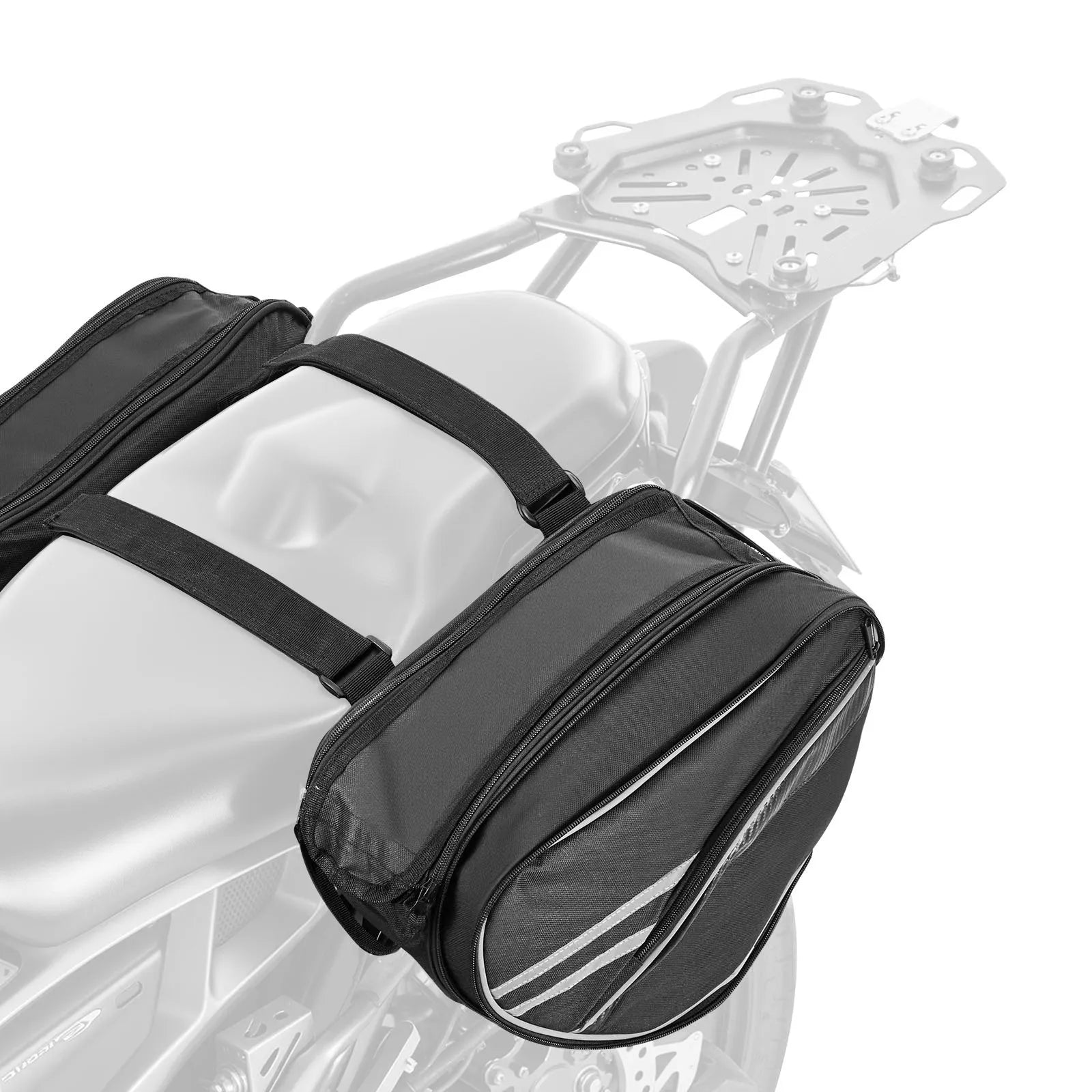 VEVOR motocikla sānu soma, 30 l (15 l x 2) ietilpīga motocikla sānu bagāžas soma ar ūdensnecaurlaidīgu lietus pārsegu un stiprinājuma siksnām, saderīga ar lielāko daļu motociklu, āra sporta motocikla bagāžas uzglabāšanas soma, melna