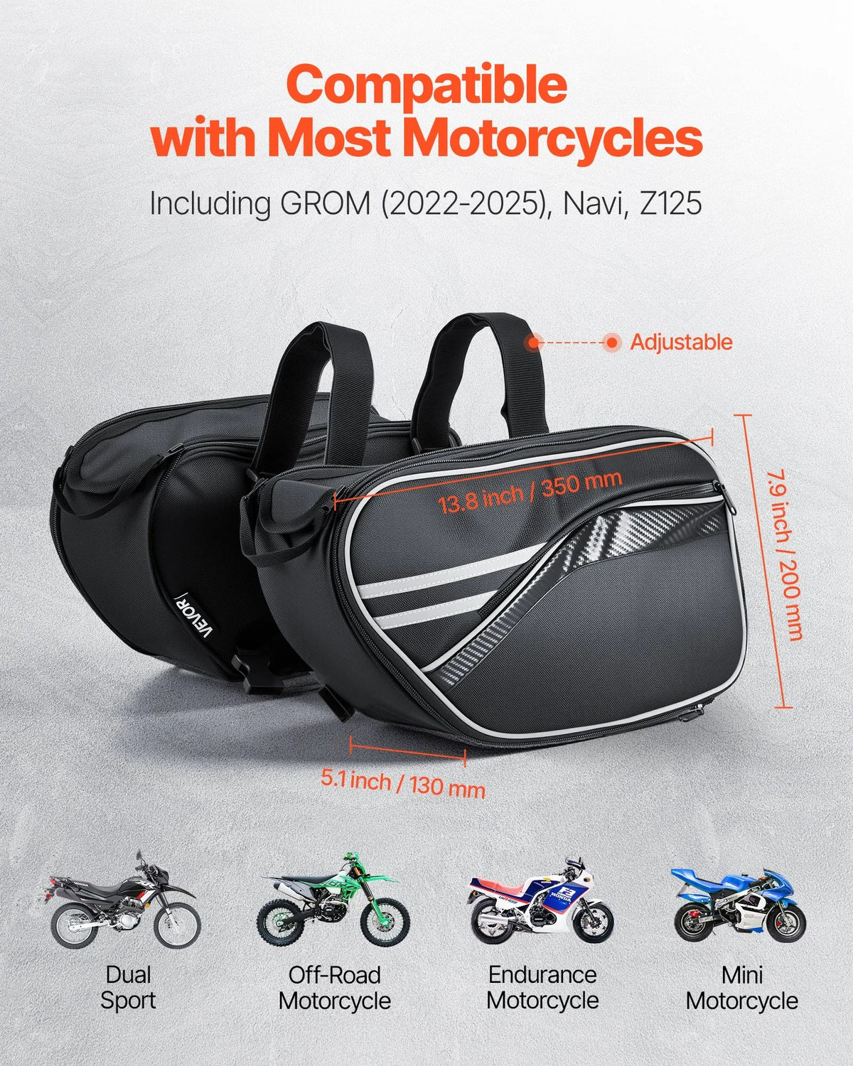 VEVOR motocikla sānu soma, 30 l (15 l x 2) ietilpīga motocikla sānu bagāžas soma ar ūdensnecaurlaidīgu lietus pārsegu un stiprinājuma siksnām, saderīga ar lielāko daļu motociklu, āra sporta motocikla bagāžas uzglabāšanas soma, melna
