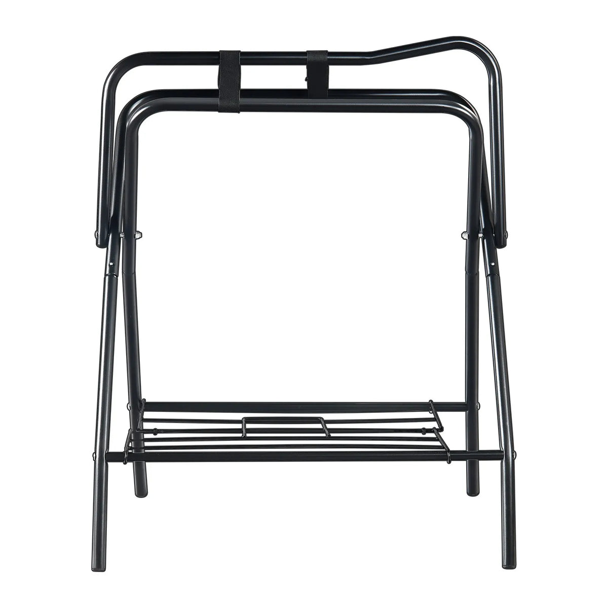 VEVOR salokāms seglu statīvs 71 × 48 × 95 cm, brīvi stāvošs un pārnēsājams seglu un segu turētājs no izturīga tērauda, piemērots angļu un rietumu tipa segliem, ekipējuma glabāšanai, melns