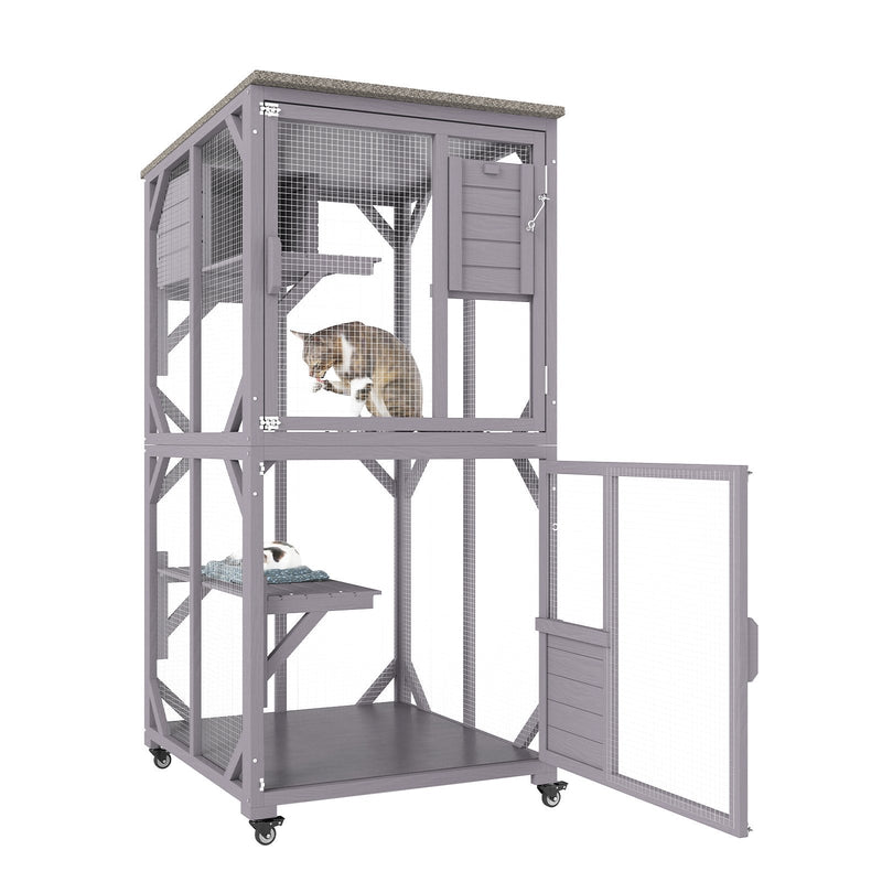VEVOR āra kaķu māja – 3 līmeņu liels voljērs ar ritentiņiem, platformām, guļvietu un lielām durvīm – 76 x 86 x 163 cm