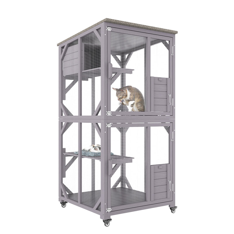 VEVOR āra kaķu māja – 3 līmeņu liels voljērs ar ritentiņiem, platformām, guļvietu un lielām durvīm – 76 x 86 x 163 cm