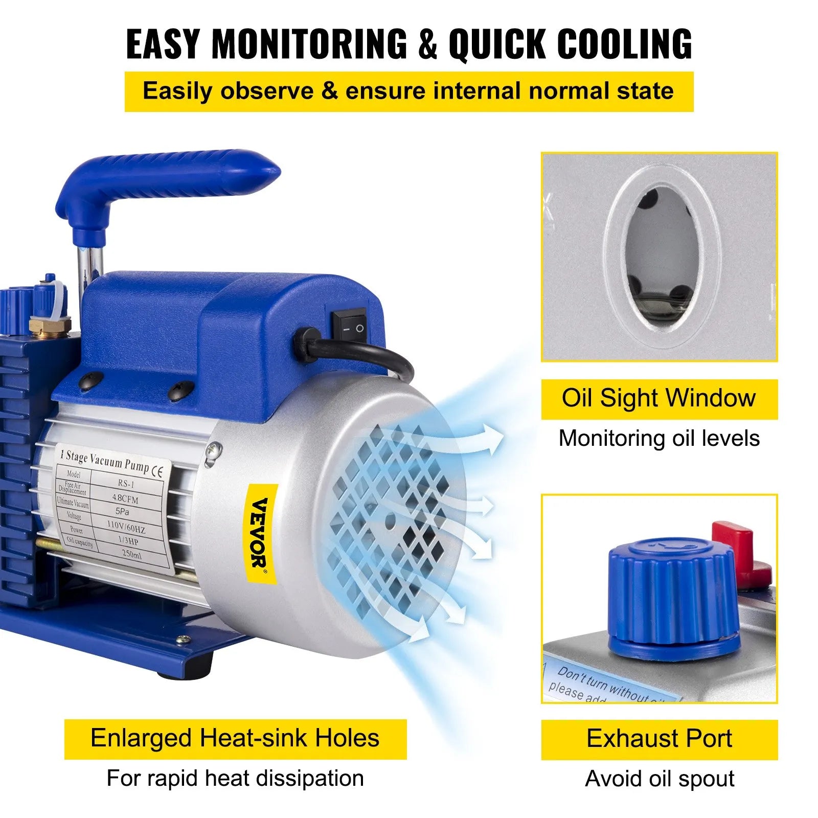 VEVOR AC vakuuma sūkņa un manometru kolektora komplekts, 4,8 CFM (136 l/min) HVAC vakuuma sūknis ar galējo vakuumu 5 Pa, ar uzglabāšanas kasti.