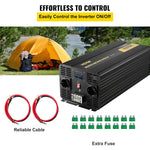 VEVOR 6000 W modificētas sinusoidālās strāvas invertors 12 V DC–230 V AC ar LCD displeju un tālvadības pulti, LED indikatoriem un ES kontaktligzdām, piemērots automašīnām, kemperiem, kravas auto, laivām, ceļošanai un kempingam