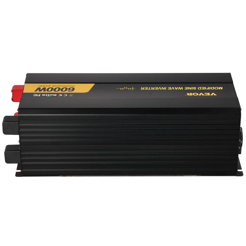 VEVOR 6000 W modificētas sinusoidālās strāvas invertors 12 V DC–230 V AC ar LCD displeju un tālvadības pulti, LED indikatoriem un ES kontaktligzdām, piemērots automašīnām, kemperiem, kravas auto, laivām, ceļošanai un kempingam