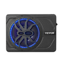 VEVOR 25 cm 440 W zem sēdekļa automašīnas subwooferis ar iebūvētu pastiprinātāju un zilu ambient apgaismojumu, zema profila aktīvais auto subwooferis ar tālvadības pulti, piemērots SUV, automašīnām, kravas auto un RV