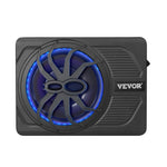 VEVOR 25 cm 440 W zem sēdekļa automašīnas subwooferis ar iebūvētu pastiprinātāju un zilu ambient apgaismojumu, zema profila aktīvais auto subwooferis ar tālvadības pulti, piemērots SUV, automašīnām, kravas auto un RV