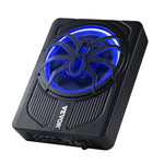 VEVOR 25 cm 440 W zem sēdekļa automašīnas subwooferis ar iebūvētu pastiprinātāju un zilu ambient apgaismojumu, zema profila aktīvais auto subwooferis ar tālvadības pulti, piemērots SUV, automašīnām, kravas auto un RV