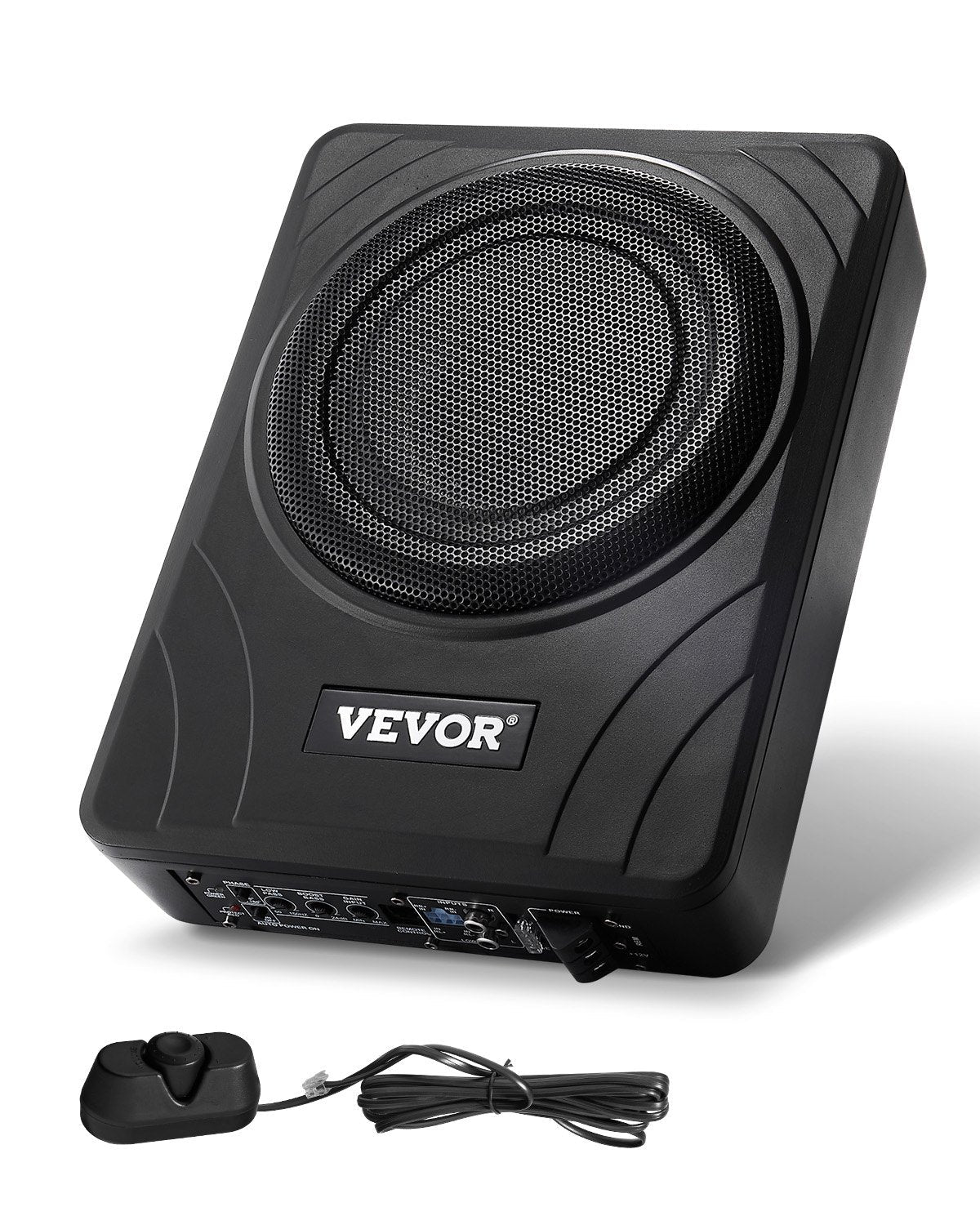 VEVOR 20 cm 300 W zem sēdekļa automašīnas subwooferis ar iebūvētu pastiprinātāju, zema profila aktīvais auto subwooferis ar High/Low Level ieejām un skaļuma regulatoru, piemērots SUV, automašīnām, kravas auto un RV
