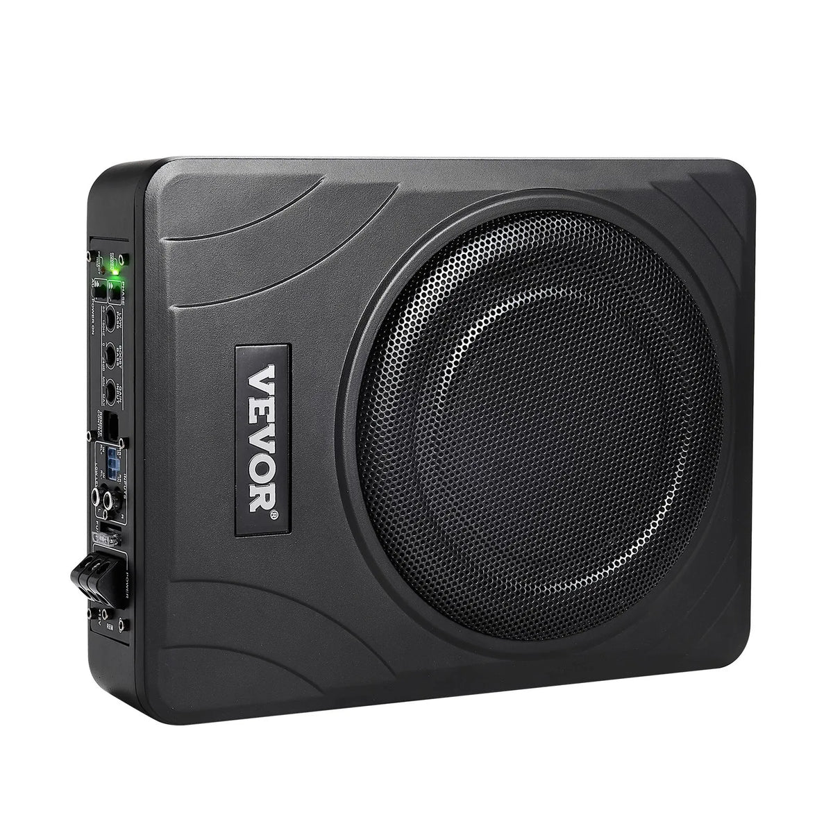 VEVOR 20 cm 300 W zem sēdekļa automašīnas subwooferis ar iebūvētu pastiprinātāju, zema profila aktīvais auto subwooferis ar High/Low Level ieejām un skaļuma regulatoru, piemērots SUV, automašīnām, kravas auto un RV