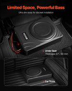 VEVOR 20 cm 300 W zem sēdekļa automašīnas subwooferis ar iebūvētu pastiprinātāju, zema profila aktīvais auto subwooferis ar High/Low Level ieejām un skaļuma regulatoru, piemērots SUV, automašīnām, kravas auto un RV