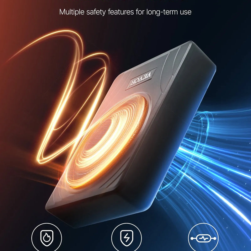 VEVOR 20 cm 300 W zem sēdekļa automašīnas subwooferis ar iebūvētu pastiprinātāju, zema profila aktīvais auto subwooferis ar High/Low Level ieejām un skaļuma regulatoru, piemērots SUV, automašīnām, kravas auto un RV