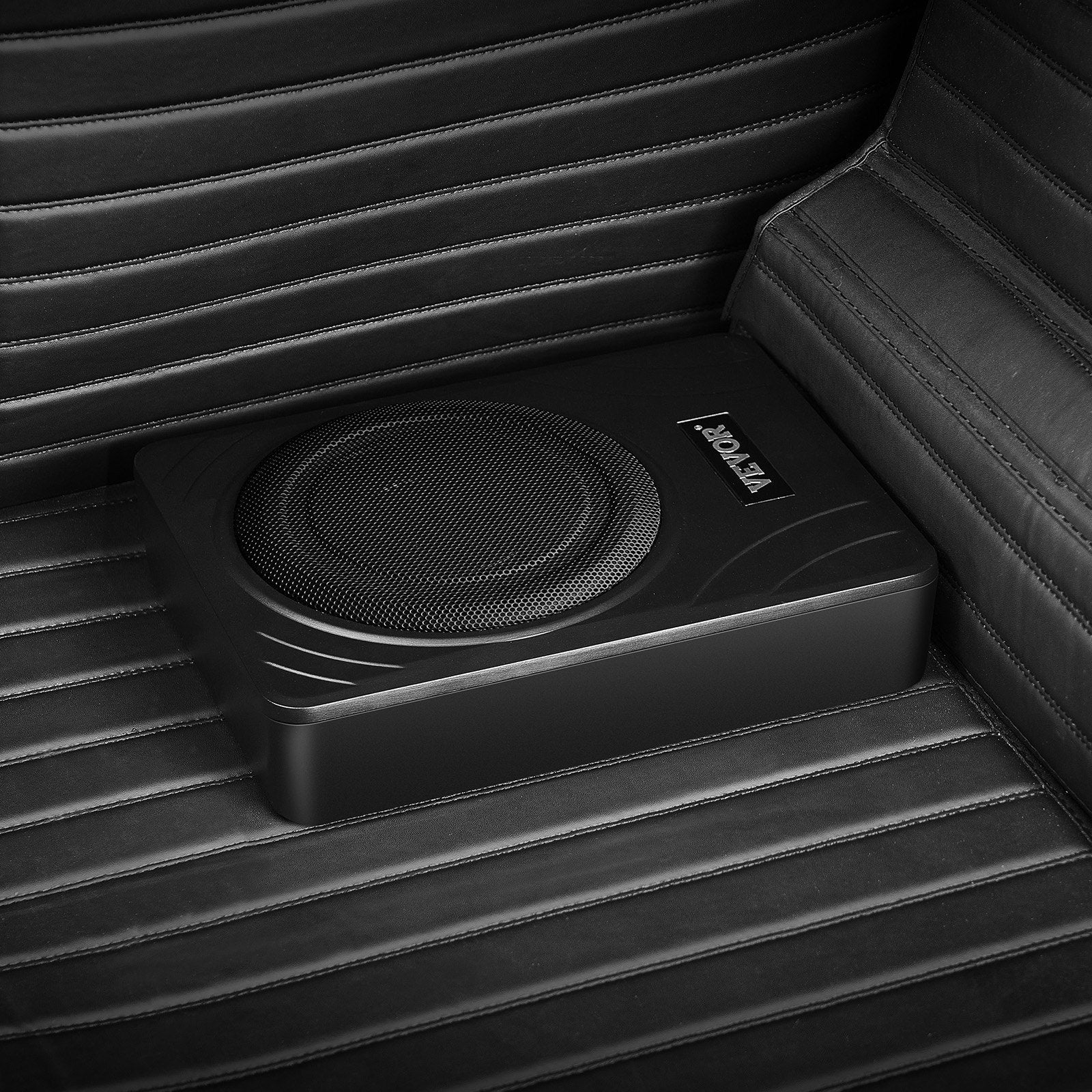VEVOR 20 cm 300 W zem sēdekļa automašīnas subwooferis ar iebūvētu pastiprinātāju, zema profila aktīvais auto subwooferis ar High/Low Level ieejām un skaļuma regulatoru, piemērots SUV, automašīnām, kravas auto un RV