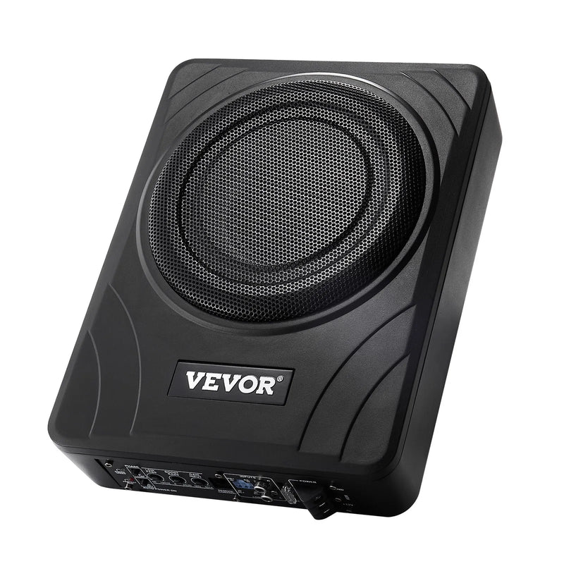 VEVOR 20 cm 300 W zem sēdekļa automašīnas subwooferis ar iebūvētu pastiprinātāju, zema profila aktīvais auto subwooferis ar High/Low Level ieejām un skaļuma regulatoru, piemērots SUV, automašīnām, kravas auto un RV