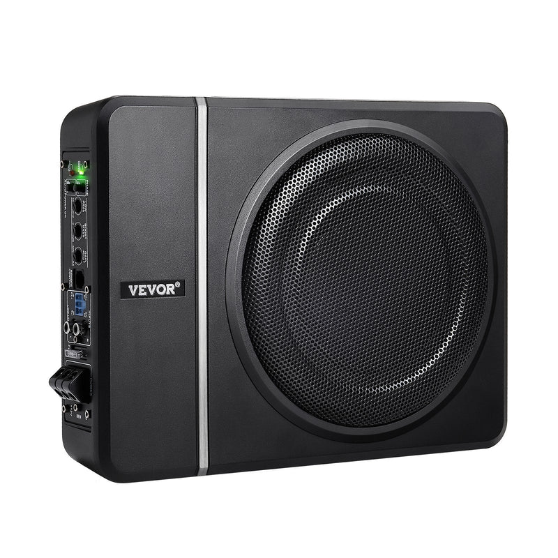 VEVOR 20 cm 240 W zem sēdekļa automašīnas subwooferis ar iebūvētu pastiprinātāju, zema profila aktīvais auto subwooferis ar High/Low Level ieejām un skaļuma regulatoru, piemērots SUV, automašīnām, kravas auto un RV