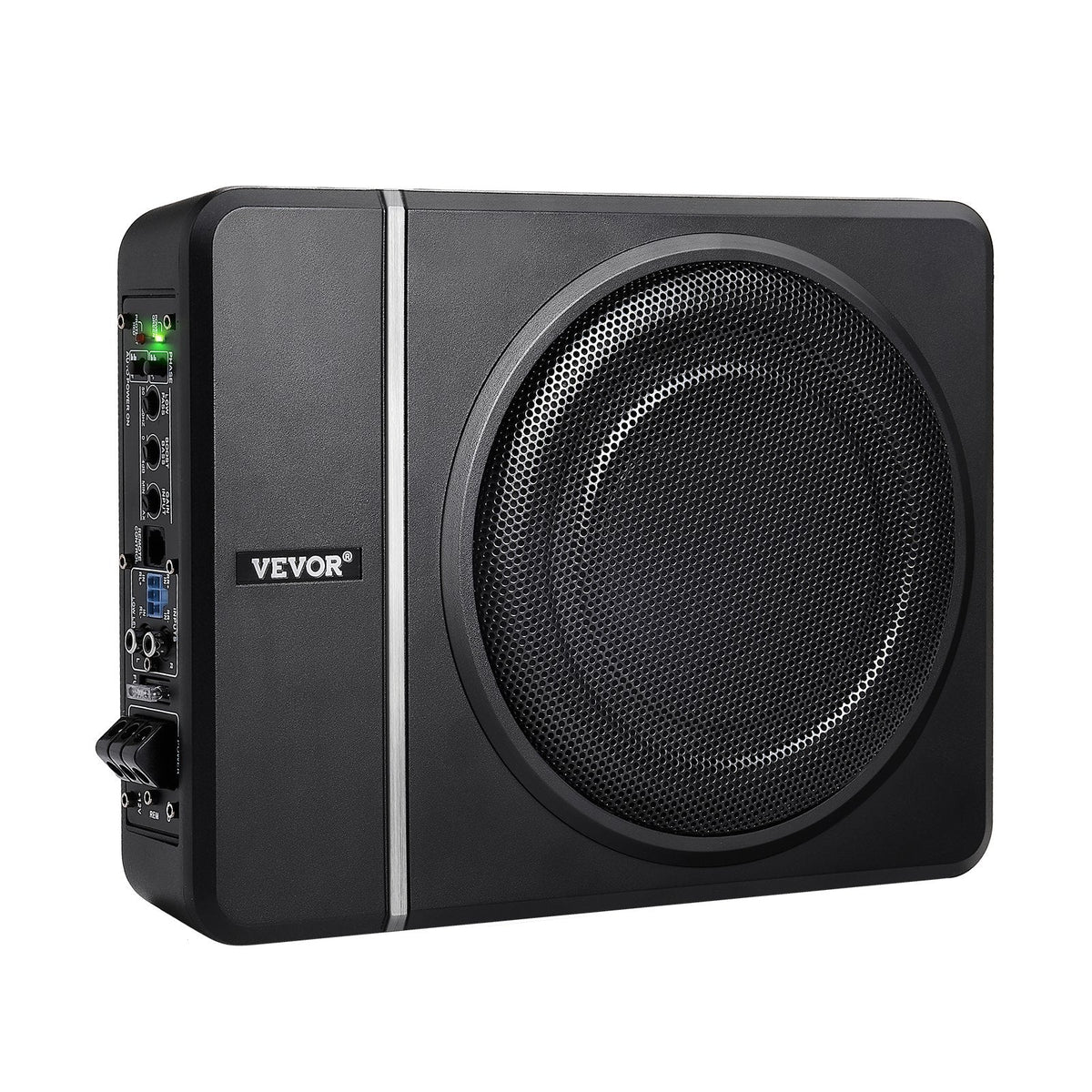 VEVOR 20 cm 240 W zem sēdekļa automašīnas subwooferis ar iebūvētu pastiprinātāju, zema profila aktīvais auto subwooferis ar High/Low Level ieejām un skaļuma regulatoru, piemērots SUV, automašīnām, kravas auto un RV