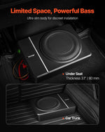 VEVOR 20 cm 240 W zem sēdekļa automašīnas subwooferis ar iebūvētu pastiprinātāju, zema profila aktīvais auto subwooferis ar High/Low Level ieejām un skaļuma regulatoru, piemērots SUV, automašīnām, kravas auto un RV