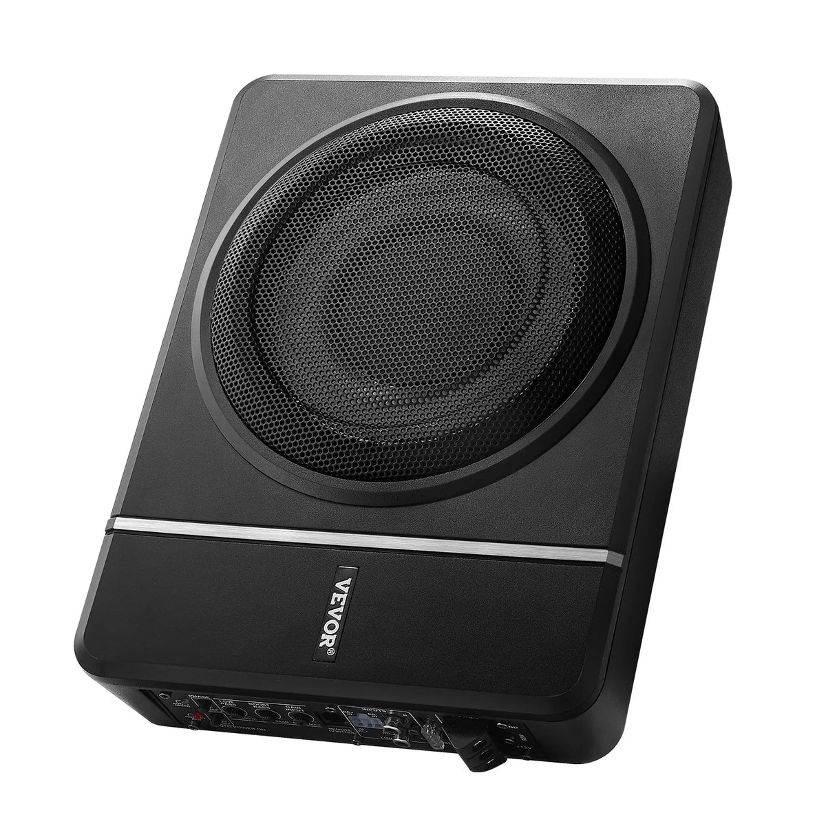 VEVOR 20 cm 240 W zem sēdekļa automašīnas subwooferis ar iebūvētu pastiprinātāju, zema profila aktīvais auto subwooferis ar High/Low Level ieejām un skaļuma regulatoru, piemērots SUV, automašīnām, kravas auto un RV