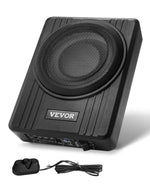VEVOR 25 cm 300 W zem sēdekļa automašīnas subwooferis ar pastiprinātāju, zema profila aktīvais auto subwooferis ar iebūvētu pastiprinātāju, High/Low Level ieejas un skaļuma regulatoru, piemērots SUV, automašīnām, kravas auto un RV