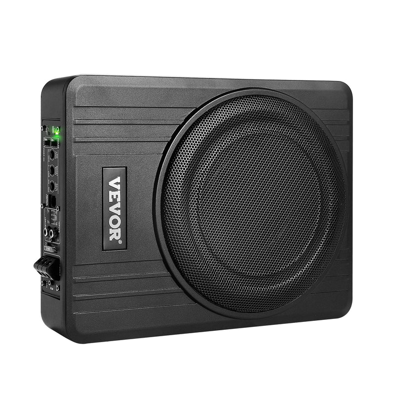 VEVOR 25 cm 300 W zem sēdekļa automašīnas subwooferis ar pastiprinātāju, zema profila aktīvais auto subwooferis ar iebūvētu pastiprinātāju, High/Low Level ieejas un skaļuma regulatoru, piemērots SUV, automašīnām, kravas auto un RV