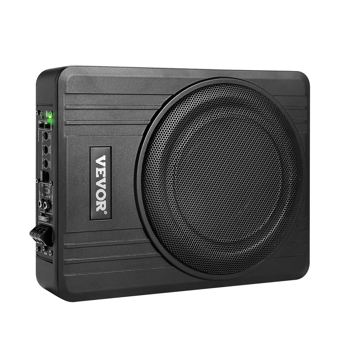 VEVOR 25 cm 300 W zem sēdekļa automašīnas subwooferis ar pastiprinātāju, zema profila aktīvais auto subwooferis ar iebūvētu pastiprinātāju, High/Low Level ieejas un skaļuma regulatoru, piemērots SUV, automašīnām, kravas auto un RV