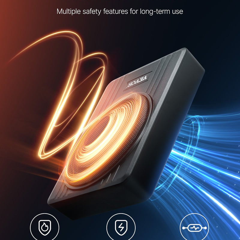 VEVOR 25 cm 300 W zem sēdekļa automašīnas subwooferis ar pastiprinātāju, zema profila aktīvais auto subwooferis ar iebūvētu pastiprinātāju, High/Low Level ieejas un skaļuma regulatoru, piemērots SUV, automašīnām, kravas auto un RV