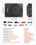 VEVOR 25 cm 300 W zem sēdekļa automašīnas subwooferis ar pastiprinātāju, zema profila aktīvais auto subwooferis ar iebūvētu pastiprinātāju, High/Low Level ieejas un skaļuma regulatoru, piemērots SUV, automašīnām, kravas auto un RV