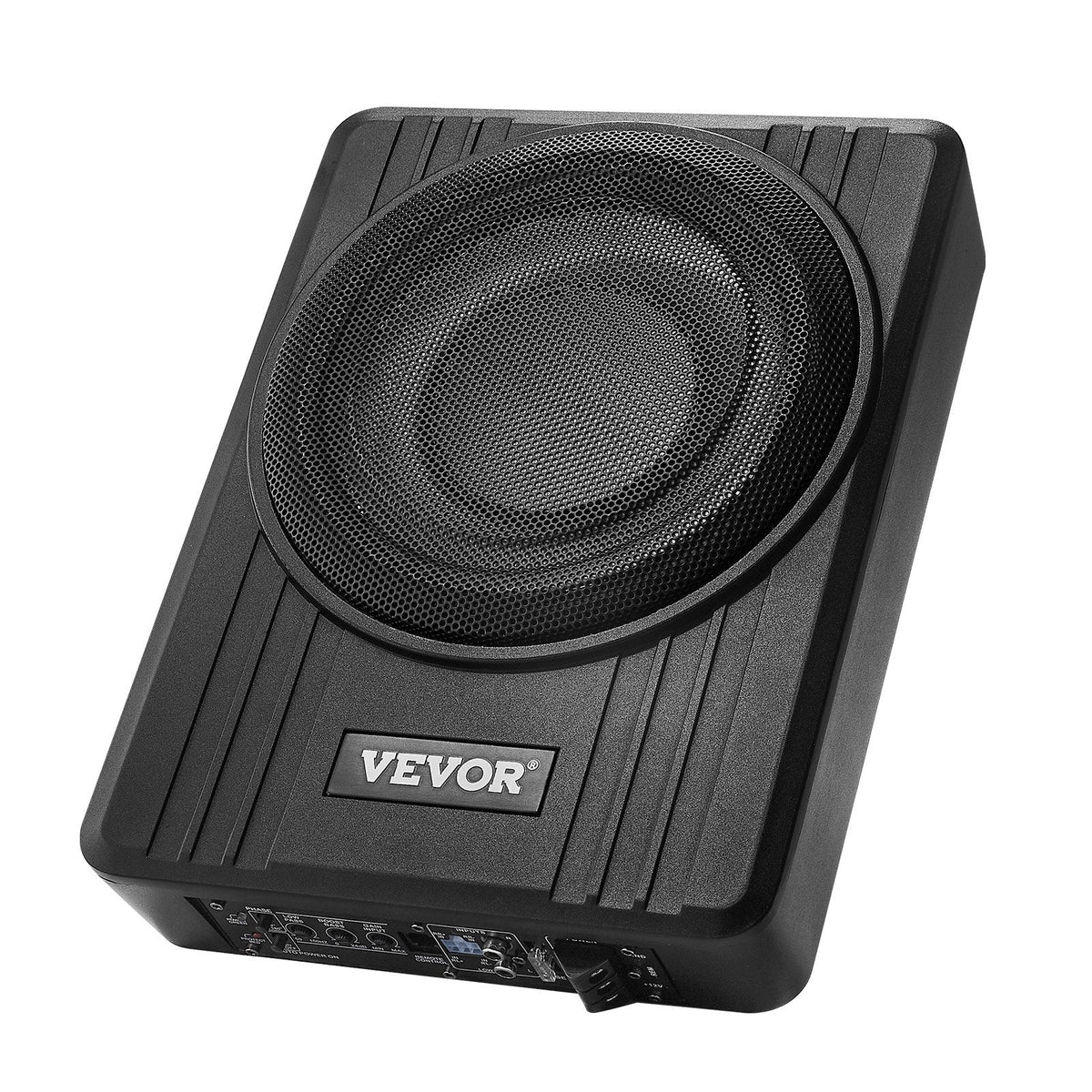 VEVOR 25 cm 300 W zem sēdekļa automašīnas subwooferis ar pastiprinātāju, zema profila aktīvais auto subwooferis ar iebūvētu pastiprinātāju, High/Low Level ieejas un skaļuma regulatoru, piemērots SUV, automašīnām, kravas auto un RV