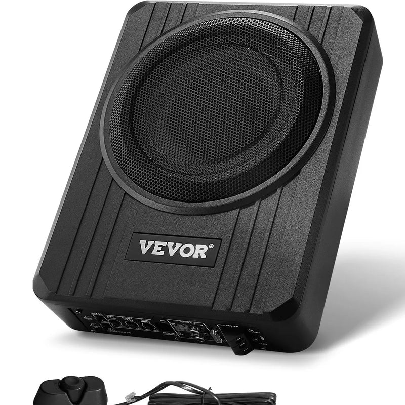 VEVOR 20 cm 400 W zem sēdekļa automašīnas subwooferis ar pastiprinātāju, zema profila aktīvais auto subwooferis ar iebūvētu pastiprinātāju, High/Low Level ieejas un skaļuma regulatoru, piemērots SUV, automašīnām, kravas auto un RV