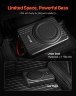 VEVOR 20 cm 400 W zem sēdekļa automašīnas subwooferis ar pastiprinātāju, zema profila aktīvais auto subwooferis ar iebūvētu pastiprinātāju, High/Low Level ieejas un skaļuma regulatoru, piemērots SUV, automašīnām, kravas auto un RV