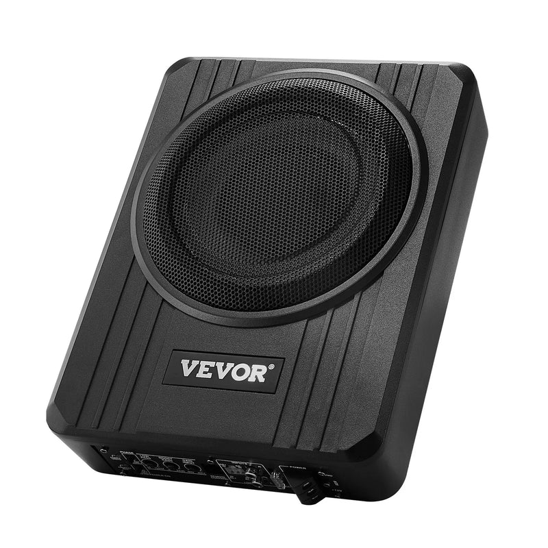 VEVOR 20 cm 400 W zem sēdekļa automašīnas subwooferis ar pastiprinātāju, zema profila aktīvais auto subwooferis ar iebūvētu pastiprinātāju, High/Low Level ieejas un skaļuma regulatoru, piemērots SUV, automašīnām, kravas auto un RV
