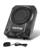 VEVOR 200 mm 800 W zem sēdekļa auto subwooferis ar iebūvētu pastiprinātāju, zema profila aktīvais zemfrekvenču skaļrunis ar augstā un zemā līmeņa ieejām un skaļuma regulatoru, piemērots SUV, automašīnām, kravas auto un kemperiem