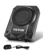 VEVOR 200 mm 800 W zem sēdekļa auto subwooferis ar iebūvētu pastiprinātāju, zema profila aktīvais zemfrekvenču skaļrunis ar augstā un zemā līmeņa ieejām un skaļuma regulatoru, piemērots SUV, automašīnām, kravas auto un kemperiem