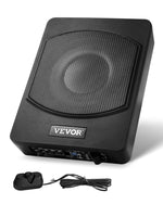 VEVOR 25 cm 240 W zem sēdekļa automašīnas subwooferis ar iebūvētu pastiprinātāju, zema profila aktīvais auto subwooferis ar High/Low Level ieejām un skaļuma regulatoru, piemērots SUV, automašīnām, kravas auto un RV